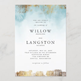 Ethereal Blue Watercolor und Gold Wedding Einladung