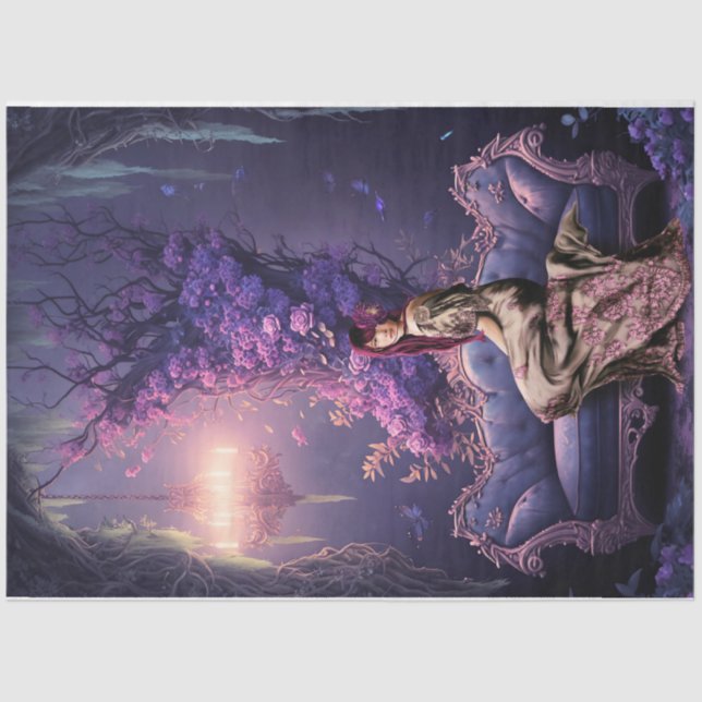 Ethereal Blumenwald Portrait einer sitzenden Dame Seidenpapier (Vorderseite)