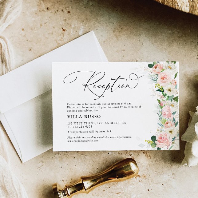 Ethereal Blush Pink Roes Hochzeitsempfang Begleitkarte (Von Creator hochgeladen)