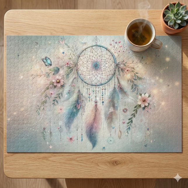 Ethereal Boho Dreamcatcher Puzzle (Ethereal Boho Dreamcatcher Jigsaw Puzzle Mockup A)