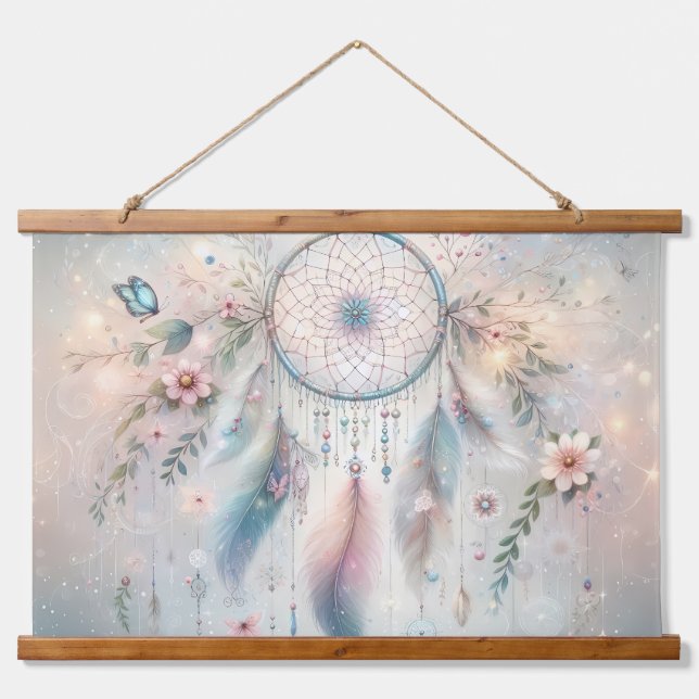 Ethereal Boho Dreamcatcher Wandteppich Mit Holzrahmen (Vorne)