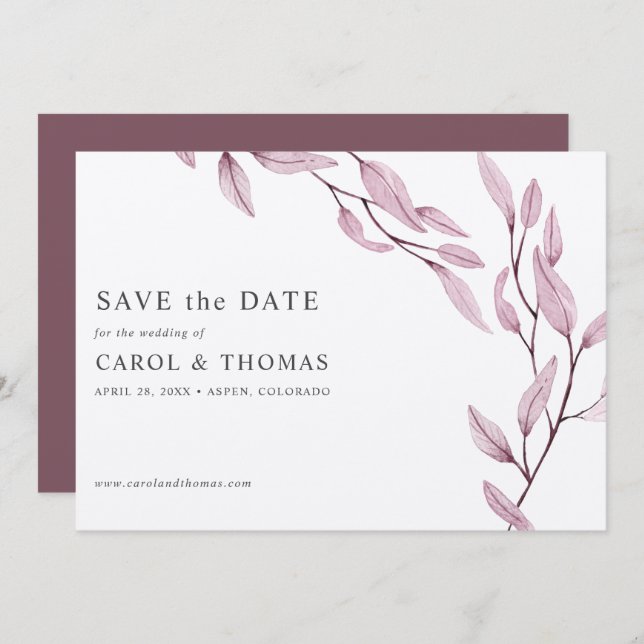 Ethereal Burgundy | chic botanisch Save the Date Einladung (Vorne/Hinten)