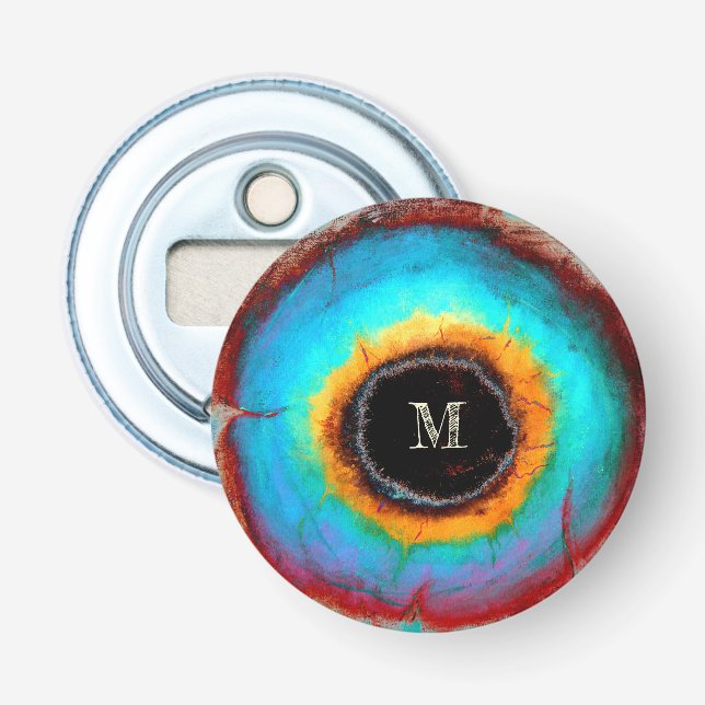 Ethereal Cosmic Eye Monogram Lebendige Abstrakte K Flaschenöffner (Vorderseite)