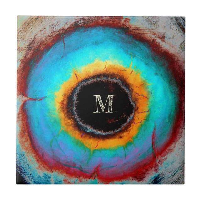 Ethereal Cosmic Eye Monogram Lebendige Abstrakte K Fliese (Vorderseite)
