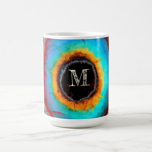 Ethereal Cosmic Eye Monogram Lebendige Abstrakte K Kaffeetasse (Mittel)