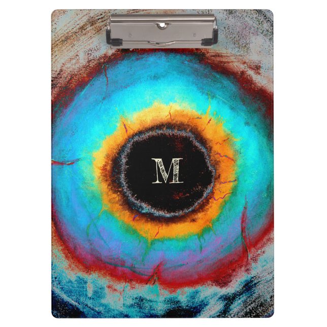 Ethereal Cosmic Eye Monogram Lebendige Abstrakte K Klemmbrett (Vorderseite)