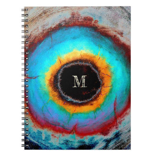 Ethereal Cosmic Eye Monogram Lebendige Abstrakte K Notizblock (Vorderseite)