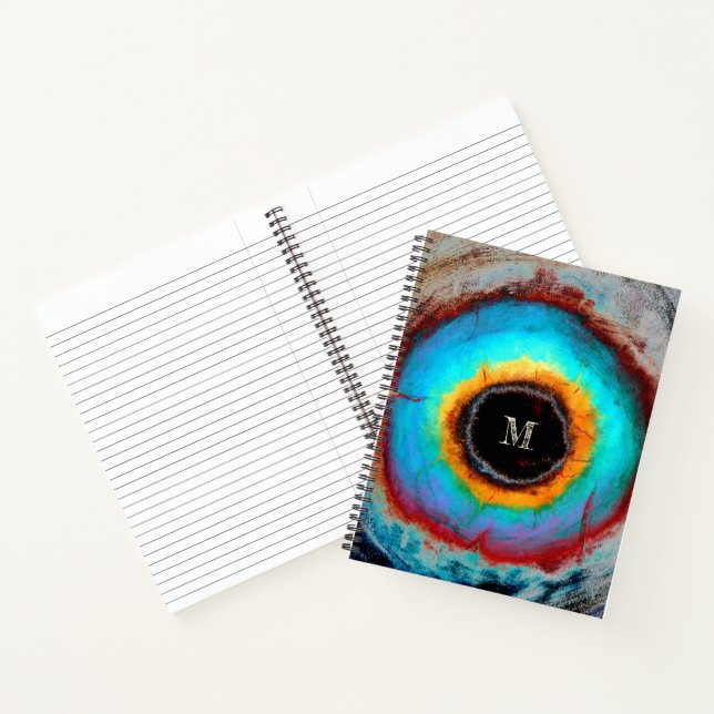 Ethereal Cosmic Eye Monogram Lebendige Abstrakte K Notizbuch (Innenseite)