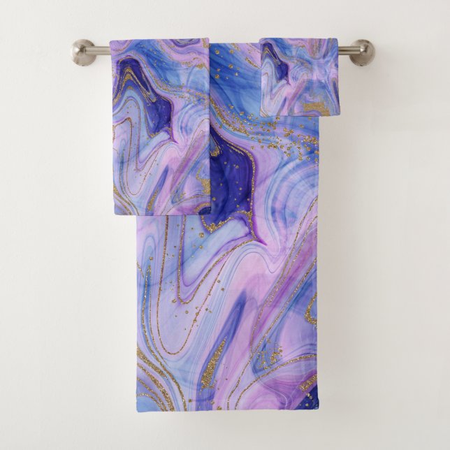 Ethereal Cotton Candy Marble Fantasy Watercolor Badhandtuch Set (Insitu)