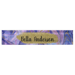 Ethereal Cotton Candy Marble Watercolor Fantasy De Namensplakette