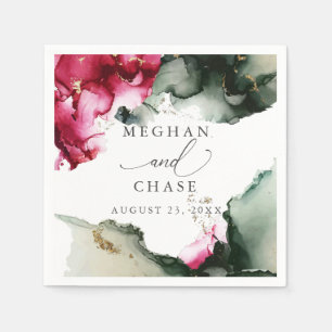 Ethereal Crimson und Sage Green Watercolor Serviette