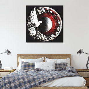 Ethereal Dove Planet - Noir Ink und Red Mandala Leinwanddruck