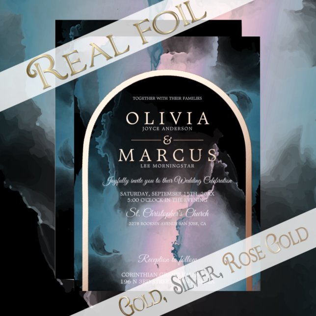 Ethereal Dusty Aquamarin und Blush Rose Alkohol Ti Folieneinladung (Von Creator hochgeladen)