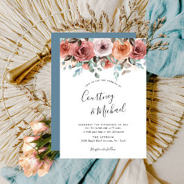 Ethereal Dusty Blue, Blush Peach Blumenhochzeit Einladung