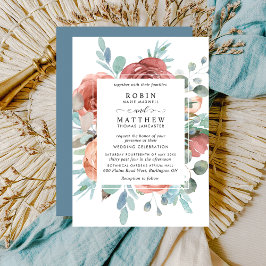 Ethereal Dusty Blue, Blush Peach Botanische Hochze Einladung