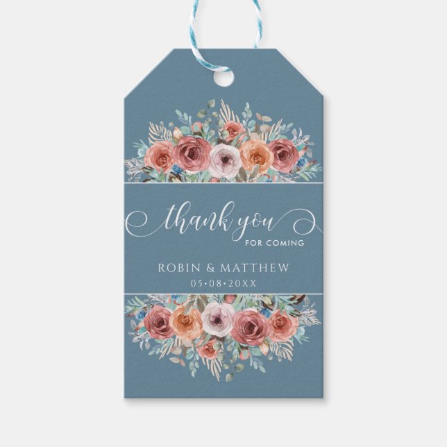 Ethereal Dusty Blue, Blush Peach Floral Geschenkanhänger (Vorderseite)