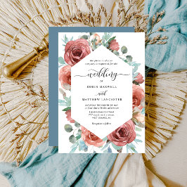 Ethereal Dusty Blue Floral Geometric Wedding Einladung