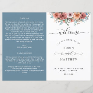 Ethereal Dusty Blue, Floral Wedding Program