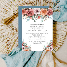 Ethereal Dusty Blue und Blush Peach Blumenzehen Einladung