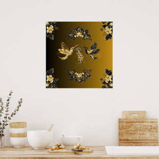 Ethereal Einheit, Schwarz und Gold Grafik Kunst Poster