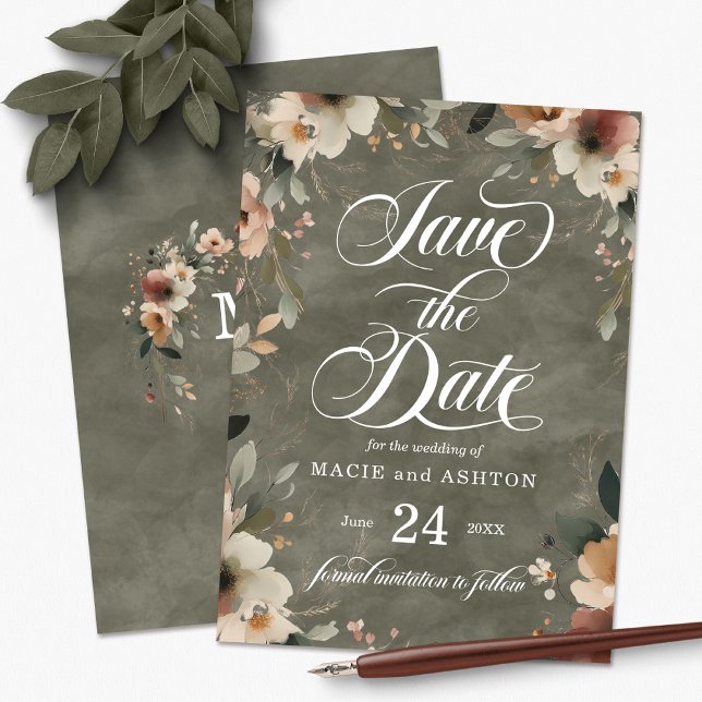 Ethereal Elegance Sage Whisper Wassercolour Hochze Save The Date (Step into a world where love and nature intertwine, with our Ethereal Elegance Save the Dates.)