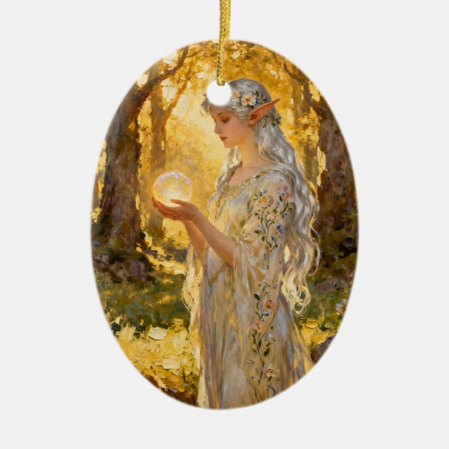 Ethereal Elf Maiden - Art Nouveau Style Keramik Ornament (Vorne)
