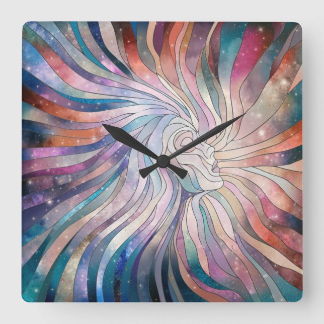 Ethereal Essence - Mosaikkunst Quadratische Wanduhr (Vorderseite)