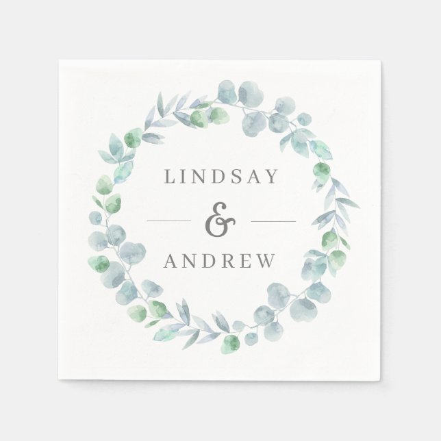 Ethereal Eucalyptus Wreath Dusty Blue Wedding Serviette (Vorderseite)