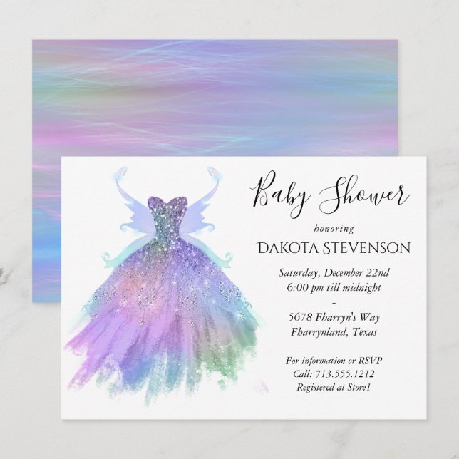 Ethereal Fairy Gown | Rainbow Ombre Pastel Sheen Einladung (Vorne/Hinten)