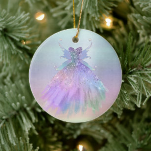 Ethereal Fairy Gown   Rainbow Ombre Pastel Sheen Keramik Ornament