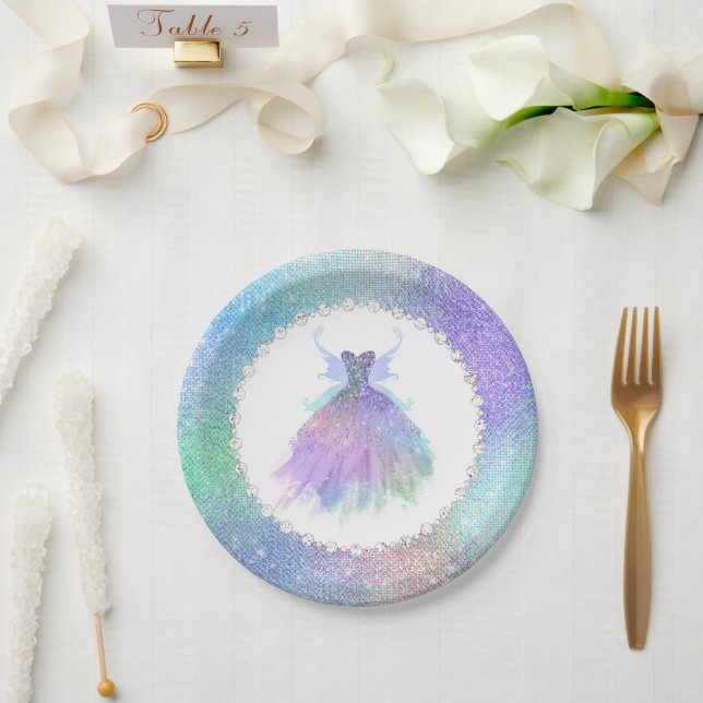Ethereal Fairy Gown | Rainbow Ombre Pastel Sheen Pappteller (Hochzeit)