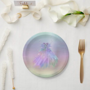 Ethereal Fairy Gown Rainbow Ombre Pastel Sheen Pappteller