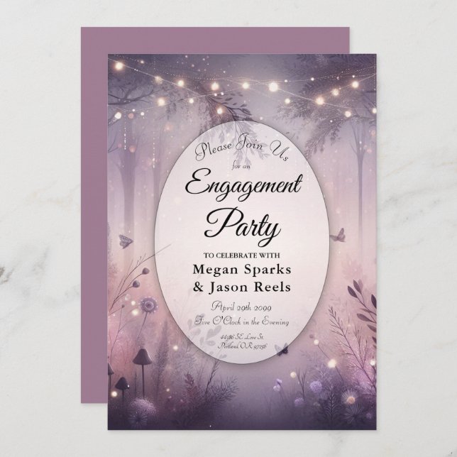 Ethereal Fairy Lights Forest Engagement Party Einladung (Vorne/Hinten)