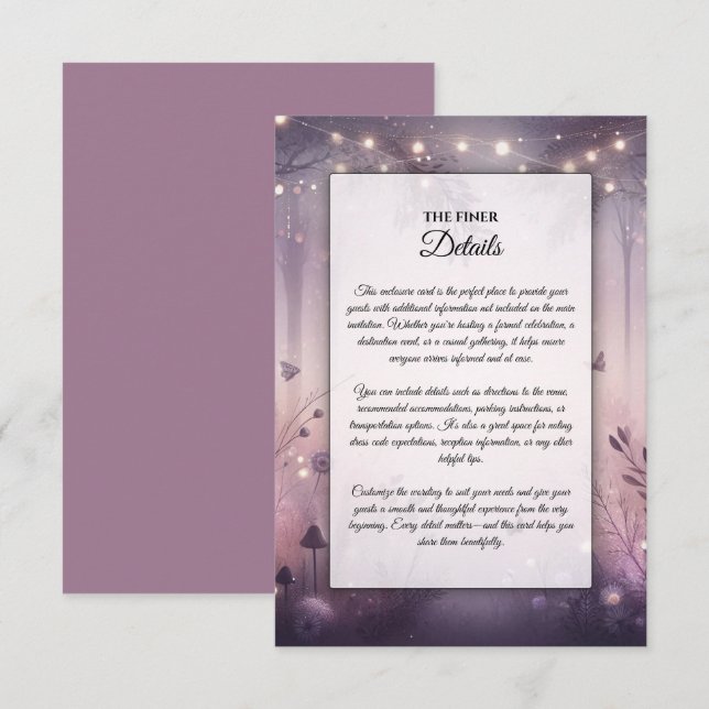 Ethereal Fairy Lights Forest Wedding Begleitkarte (Vorne/Hinten)