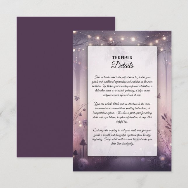 Ethereal Fairy Lights Forest Wedding Begleitkarte (Vorne/Hinten)