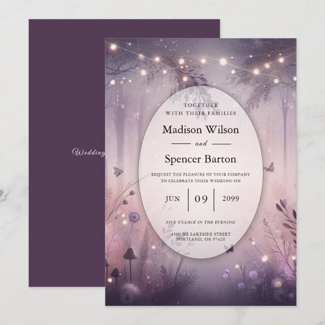 Ethereal Fairy Lights Forest Wedding Einladung (Vorne/Hinten)