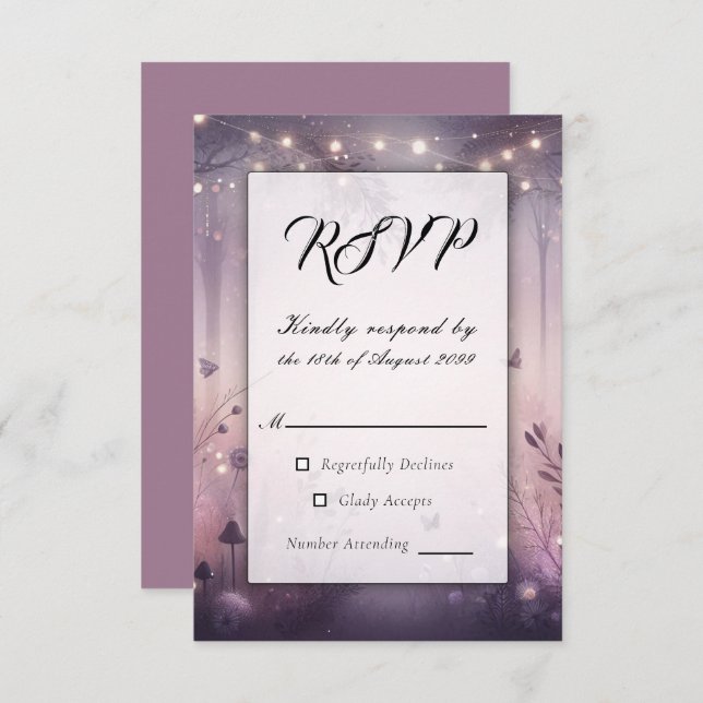 Ethereal Fairy Lights Forest Wedding RSVP Karte (Vorne/Hinten)