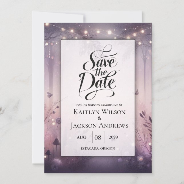 Ethereal Fairy Lights Forest Wedding Save The Date (Vorderseite)