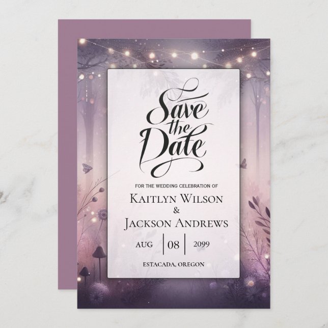 Ethereal Fairy Lights Forest Wedding Save The Date (Vorne/Hinten)