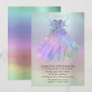 Ethereal Fairy Wing Gown Rainbow Pastel Sheen Einladung