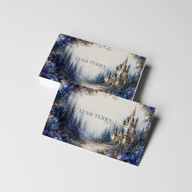 Ethereal Fairytale Castle Blue Floral Misty Forest Visitenkarte (Von Creator hochgeladen)