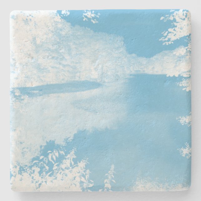 Ethereal Fantasy Blue, White Winter River Steinuntersetzer (Vorderseite)