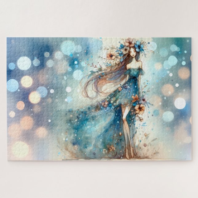 Ethereal Fantasy Goddess in a Watercolor Dream Puzzle (Horizontal)