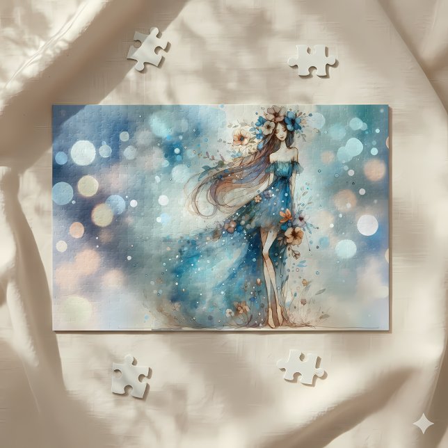 Ethereal Fantasy Goddess in a Watercolor Dream Puzzle (Ethereal Fantasy Goddess in a Watercolor Dream Jigsaw Puzzle Mockup A)