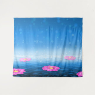 Ethereal Fantasy Lake with Floating Pink Lotus Wandteppich
