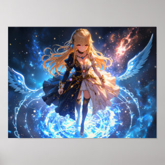 Ethereal Flame Frost Mädchen mit Feuer und Eis Flü Poster