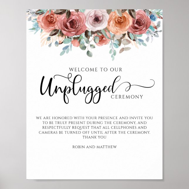 Ethereal Floral Unplugged Zeremony Sign Poster (Vorne)