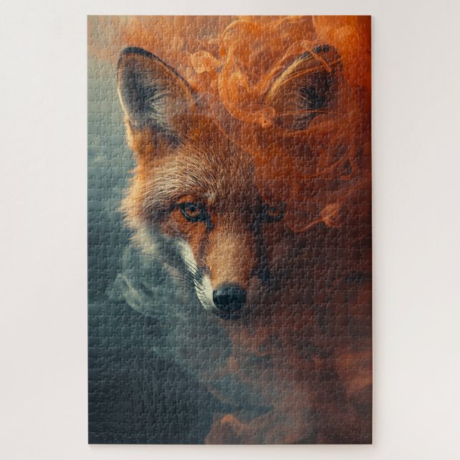 Ethereal Fox in Smoke & Mist – Mystical Puzzle (Vertikal)