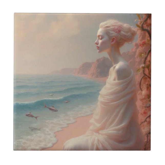 Ethereal Frau am Dreamy Beach Fliese (Vorderseite)