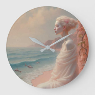 Ethereal Frau am Dreamy Beach Große Wanduhr